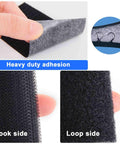 Heavy Duty Hook And Loop Tape 4x8 Inches, 6 Pairs Self Adhesive Interlocking Strips for indoor use showing hook and loop sides in black nylon.