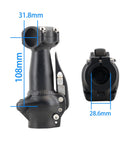 Aluminum Folding Bicycle Stem for Folding Bikes and Electric Bicycles, 108mm Length, 31.8mm Clamp, side and top view with measurements