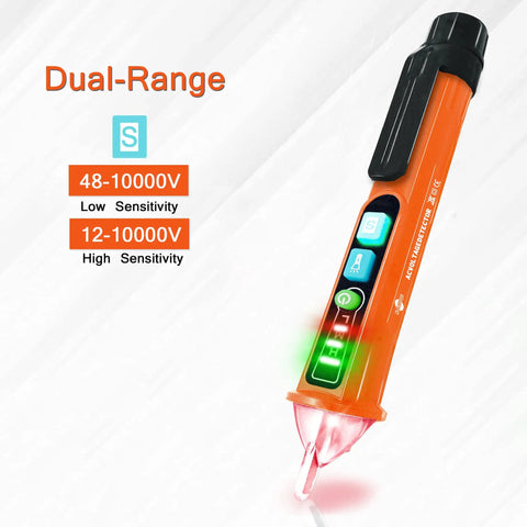 Non Contact Voltage Tester Detector Pen With NCV Inductive Probe And LED Flashlight Buzzer Dual Range 12V To 1000V And 48V To 1000V