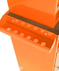 Close-up of the side view of a bright orange Five Drawer Portable Rolling Tool Chest On Wheels With Huge Capacity Storage