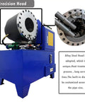 Heavy Duty Electric Hose Crimping Machine And Hydraulic Tube Neck Shrinking Tool With Ten Precision Dies For Rubber Pipe Clamping Press 220V No Sweat Grind Master showing alloy steel precision head.