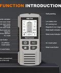 Hilitand Wall Scanner Stud Finder Detector 3 Scanning Modes Live AC Wires Up to 80mm Deep with LCD Display showing function features.