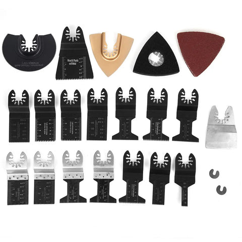 Complete 26 Piece Oscillating Saw Blades Set For Multitool High Carbon Steel Blades For Wood Metal Plastic PVC, assorted shapes and sizes