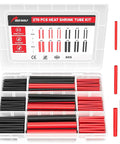 Waterproof Red And Black Heat Shrink Tubing Kit With 3 To 1 Shrink Ratio Adhesive Lined Heavy Duty Marine Grade For Wire Wrap And Electrical Insulation 270 Pieces displayed in an organized plastic box with six different sizes.