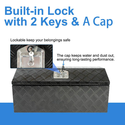 Solid 30 Inch Aluminum Diamond Plate Trailer Tongue Toolbox With Smooth Gas Struts And Secure Key Lock Matte Black Finish To Keep Your Towing Gear Neat And On Point Whenever You Hit The Open Road