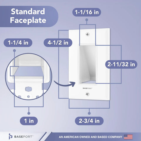 Recessed Low Voltage Wall Plate For Behind Wall Cable Management And TV Cord Pass Through With Bottom Opening Reversible Hood