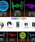 Lit 3D Night Light Lamp With 3 Pattern Modes And 16 Color Changing LEDs Remote Timer Control Realistic 3D Illusion Decor