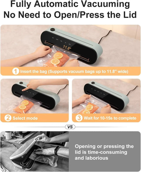 Automatic Vacuum Sealer Machine With One Touch Operation Keeps Your Grub Fresh For Weeks Dry And Moist Mode Settings Built In Cutter External Hose Port Removable Drip Tray Kitchen Workhorse