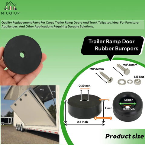 Diagram of Four Pack 2.5 Inch Heavy Duty Rubber Bumpers for Trailer Ramps and Truck Cargo Doors with hardware kit
