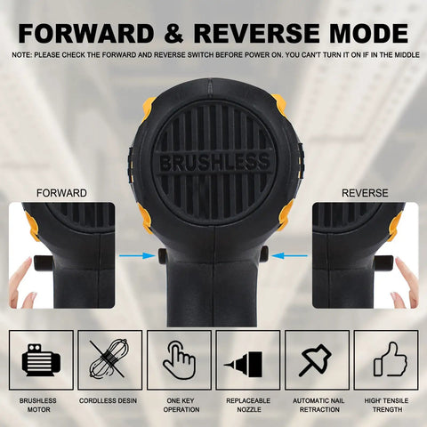 Tronyan Cordless Rivet Gun With Brushless Motor Pulls 2000 Lbs Force For 1/8 5 32 3 16 Inch Rivets Compatible With Dewalt 20v Max Battery Bare Tool forward and reverse mode controls