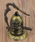 Vintage Bronze Dragon Lock Bell, Top Shelf Handcrafted Desktop Ornament With A Smooth Electroplate Finish, Super Sharp Home Decor Piece For Daily Display And Serious Collectors on a wooden surface.