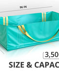 Heavy Duty Dumpster Bag For Home Reno And Yard Cleanup Up To 3500 Lbs, blue foldable container with dimensions