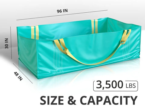 Heavy Duty Dumpster Bag For Home Reno And Yard Cleanup Up To 3500 Lbs, blue foldable container with dimensions