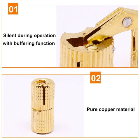 10mm Hidden Brass Barrel Hinges Set For Cabinets And Jewelry Boxes showing silent operation and pure copper material