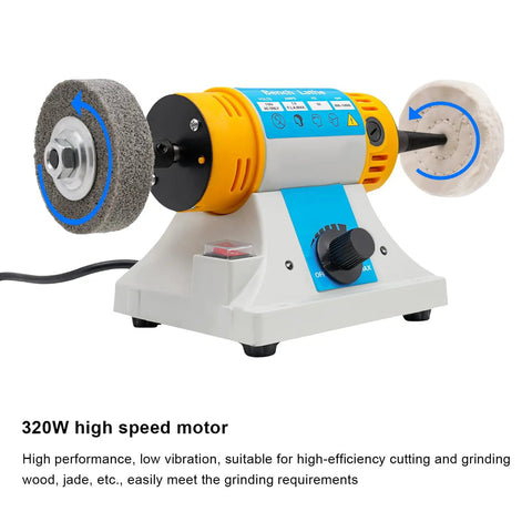 Pro Grade Bench Polisher Lathe Kit 320W with flexible shaft showing two spindles on a white background for jewelry and metal polishing