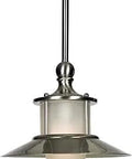 New England Mini Pendant Light In Brushed Nickel, 1 Light, 100 Watt, Adjustable Height Pendant with glass shade and E26 socket