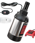 Kick Water Out Fast Heavy Duty Cordless Submersible Water Pump Dropping 1268 Gph Brushless Electric Sump Pump with hose and controller.