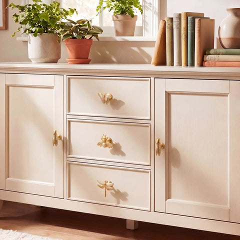 8 Piece Insect Themed Cabinet Knobs Set for Dresser Cupboard Wardrobe Handles featuring butterfly and bee styles in gold finish