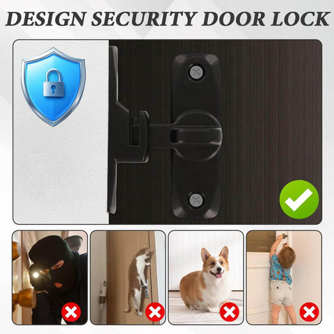 Two Pack Pocket Sliding Barn Door Lock Latch With 90 and 180 Degree Flip For Privacy Heavy Duty Alloy Hardware Weather Resistant Fit For Cabinets Barn Doors Bathrooms And Garden Doors Black Finish installed on dark wood door.
