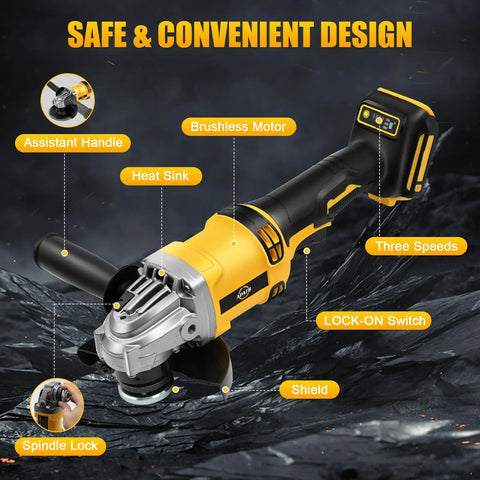 Cordless Angle Grinder 4-1/2 Inch 11000 RPM Brushless Motor Fits 20V Max Batteries Battery Not Included