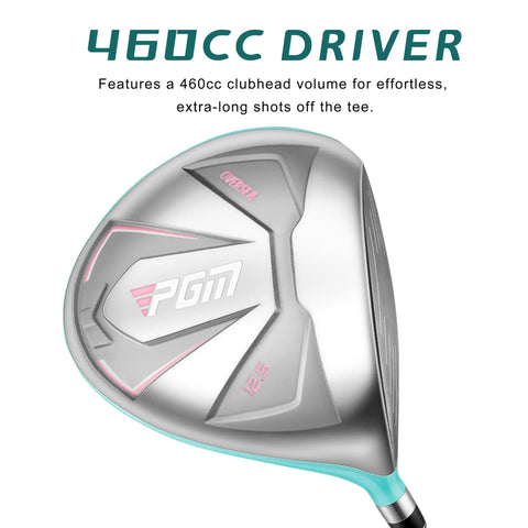 Women's 12 Piece Golf Club Set With 460cc Driver Four Woods Including Hybrid Seven Irons 5 PW SW Putter And Stand Bag For Easy Tee Shots Travel Ready And Game Ready For Beginners To Intermediate Players shown