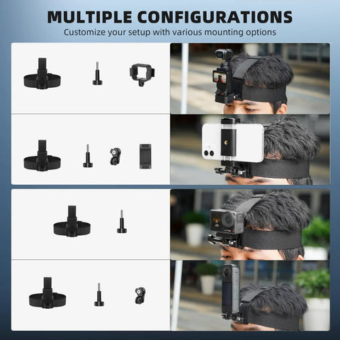Man wearing Go To POV Phone Chest Mount And Head Mount Camera Rig For Recording Vlogs with multiple configurations.