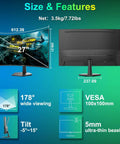 27 Inch Curved Monitor With Built In Speakers USB Type C 120Hz Refresh Rate 1ms MPRT FHD 1080p HDR VESA compatible, front and back view