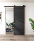 32x84 Inch Wave Style Sliding Barn Door Kit With Hardware Included, Solid Wood Core With MDF And PVC Covered, Easy Installation, Dope Black Finish, Farmhouse Ready Door For Living Room, Bedroom Or Kitchen Renovation