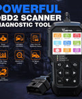 Pro OBD2 Car Code Reader And Diagnostic Scanner with display showing features for cars and trucks.