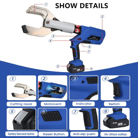 Heavy Duty Electric Hydraulic Cable Cutter With Led Battery Display And 250KN Punch Power Smashes Aluminum And Armored Copper Wire Fast For Crews On Rough Job Sites
