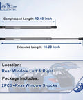 Heavy Duty Rear Window Shock Strut And Liftgate Opener Support For 2001 To 2007 Ford Escape Plus 2005 To 2007 Mercury Mariner compressed and extended lengths shown.