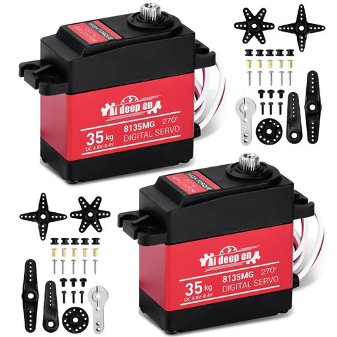 High Torque 35KG Digital RC Servo 4.8 to 8.4V Full Metal Gear Waterproof 2 Pack, parts shown