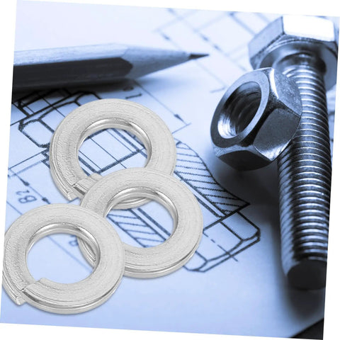 100 Pcs Stainless Steel Split Design Spring Washers Lock Washers Kit For Repairs With Heavy Duty Anti Loosening, Surface Protection, And High Strength Fasteners Set For Home, Garage, Auto, And DIY Equipment Projects on bolt and blueprint