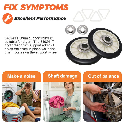 Heavy Duty Dryer Rear Drum Support Roller Kit For 29 Inch Wide Kenmore Whirlpool Estate Roper Dryers Pack Of 2 Beaquicy Includes Drum Rollers Tri Rings And Retaining Washers Easy Install Replacement Parts.