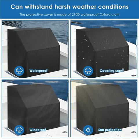 Center Console Boat Dust Cover With Oxford Cloth Waterproof Fabric showing water, snow, wind, and sun protection on boat