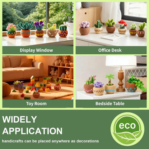 15 Piece Beginner Friendly Succulent Needle Felting Kit With Wool Roving in various room settings