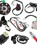 Complete Gy6 150cc Wiring Harness Kit For ATVs Quad Go Karts All In One Powersports Wiring Set parts including magneto stator and CDI box