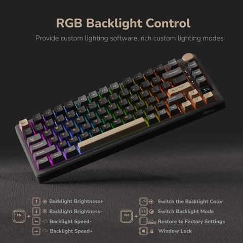 Wireless Mechanical Keyboard With Gasket Mount And Hot Swappable Pale Green Switches Offering Triple Mode Connectivity showing RGB backlight control features.