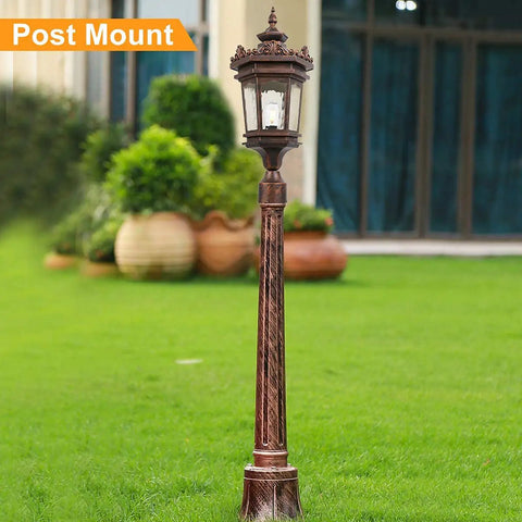 Outdoor Post Light With Pier Mount, Old School Vintage Style Yard Lamp, 60W E26 Post Lantern In Aged Bronze Finish, 24 And 1 Quarter Inch High, IP44 Waterproof, Classic Outdoor Lighting Fixture
