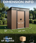 Dimension details of 6x4Ft Outdoor Storage Shed Waterproof Metal Garden Shed with Lockable Sliding Door shown in a garden setting.