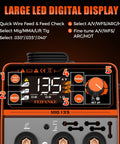 Control panel of Beefy 4 In 1 Portable 135A MIG Welder 110V Flux Core MIG Stainless Flux MIG Stick MMA Lift TIG with LED display