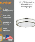18 Inch LED Flush Mount Ceiling Light Dimmable And Color Selectable 2700K To 5000K 28W 1960 Lumens ETL Listed