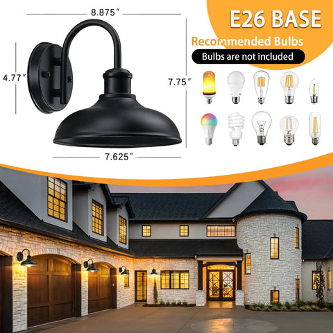 Rustic Farmhouse Outdoor Barn Lights With Curved Arms For Porch Black Matte Finish Outdoor Wall Lanterns With Industrial Charm And Weather Resistant Build For Patio And Entryway, black matte, 7.75 in