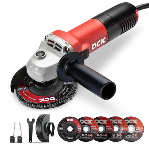 Heavy-Duty 4-1/2-Inch Angle Grinder With 6.7 Amp Motor 11,800 RPM Dual Safety Guards Includes 6-Piece Disc Set For Metal And Wood
