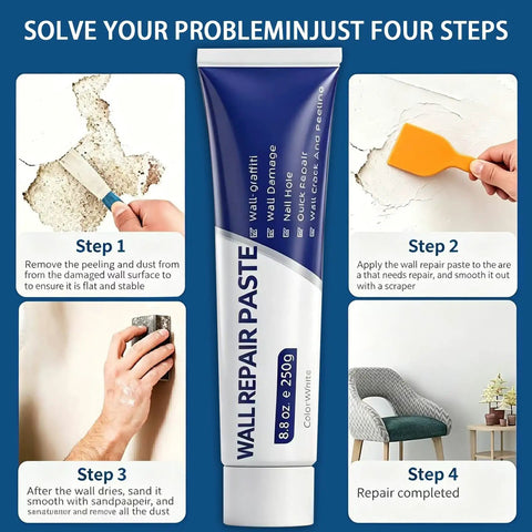 Drywall Repair Kit With Scraper For Easy Patch And Crack Repair Patch For Nail Holes Small Dents And Tile Gaps Instant Wall Hole Filler steps