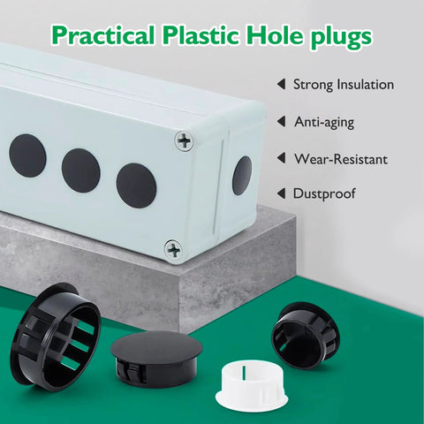 2 Inch Plastic Hole Plugs Flush Type Panel Snap In Locking Door Shelf Hole Cover For Round Drilling Holes Cabinet Cupboard Shelves End Caps Black Set Of 4 displayed on a block