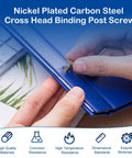 Top Shelf Nickel Plated M5 Binding Screws Boss Grade Chicago Binding Posts with hand fastening into blue binder.