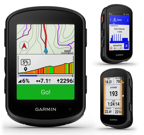 Edge 840 GPS Cycling Computer With Touchscreen And Button Controls showing maps and stats, advanced navigation for pro riders.