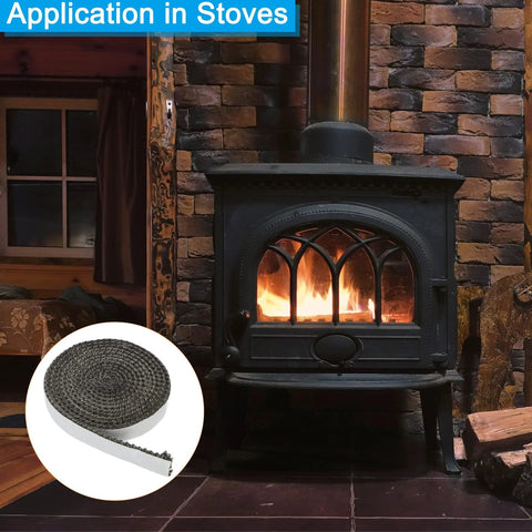 PATIKIL wood stove gasket roll, graphite-fiberglass, 5/8x1/8x118 in, black, self-adhesive seal for stove door
