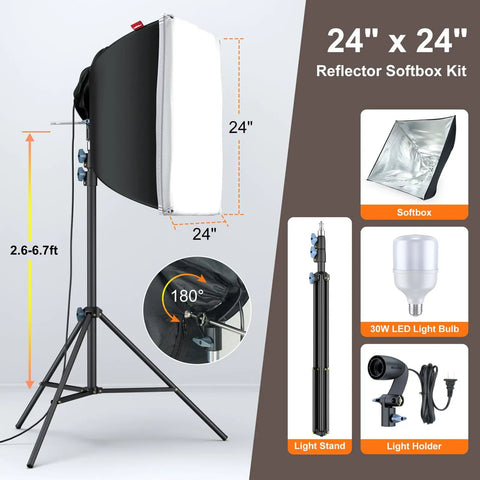 AM169 Photo And Video Studio Light Kit With 3 Backdrops Black White Green Including Two 24x24 Softbox Reflectors With White Diffuser